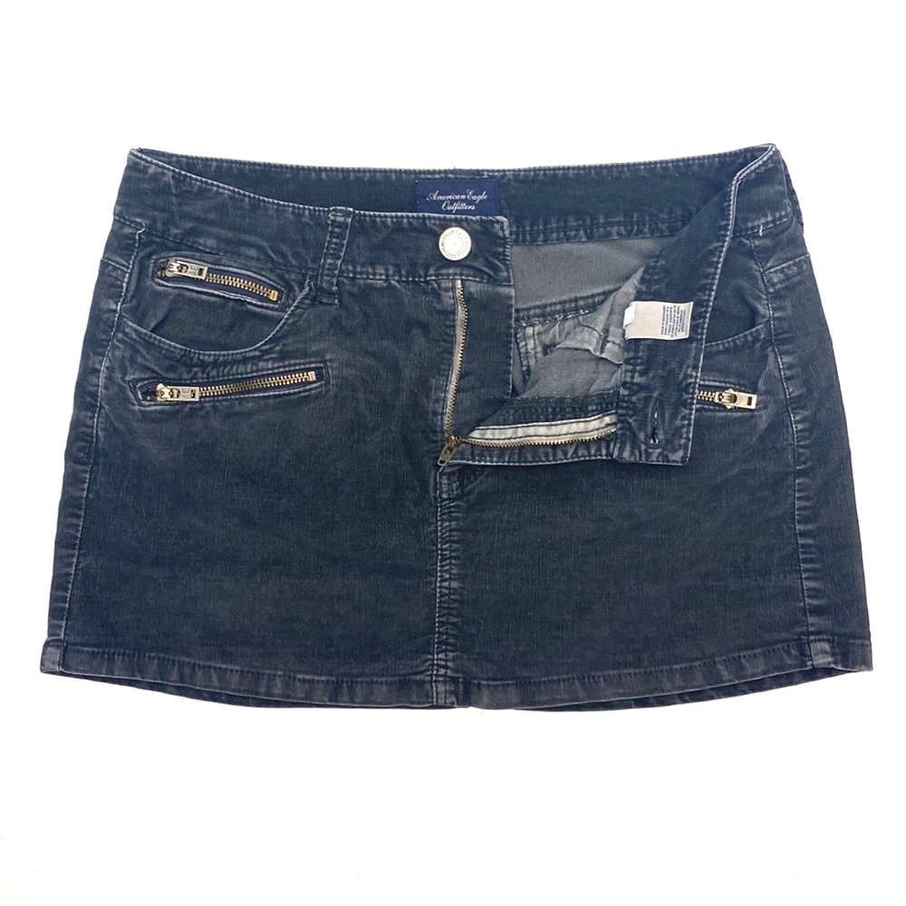 American Eagle Outfitters Women's Black Light Corduroy Stretch Mini Skirt Sz 8 - Picture 3 of 9